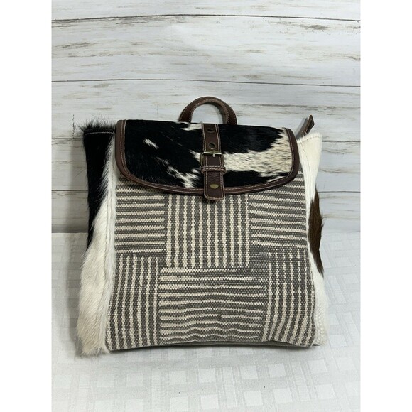 Myra Bag Handbags - MINTY MYRA BAGS Horse Hair Canvas Leather Backpack Gray Brown Large travel purse
